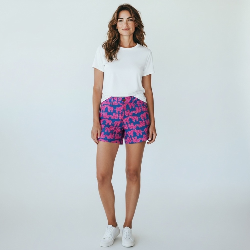Lilly Pulitzer Callahan Shorts Womens 12 Navy Blue Pink Elephant Print Cotton